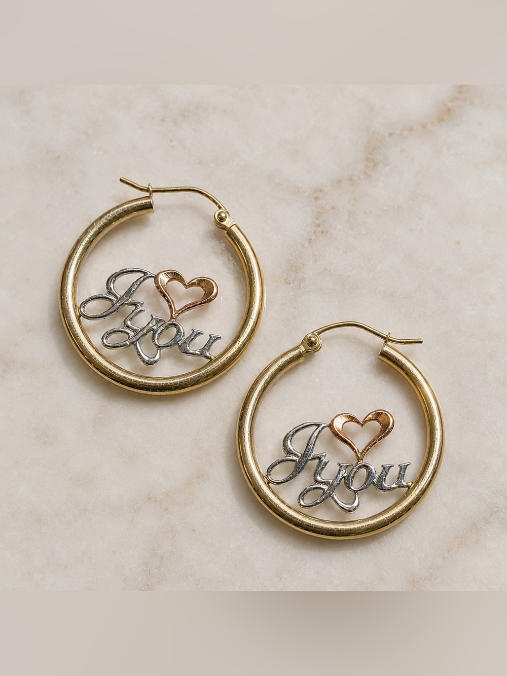 Firm price !!Second Hand ✋10kt Gold and Silver Hoop Earrings with Heart Design
